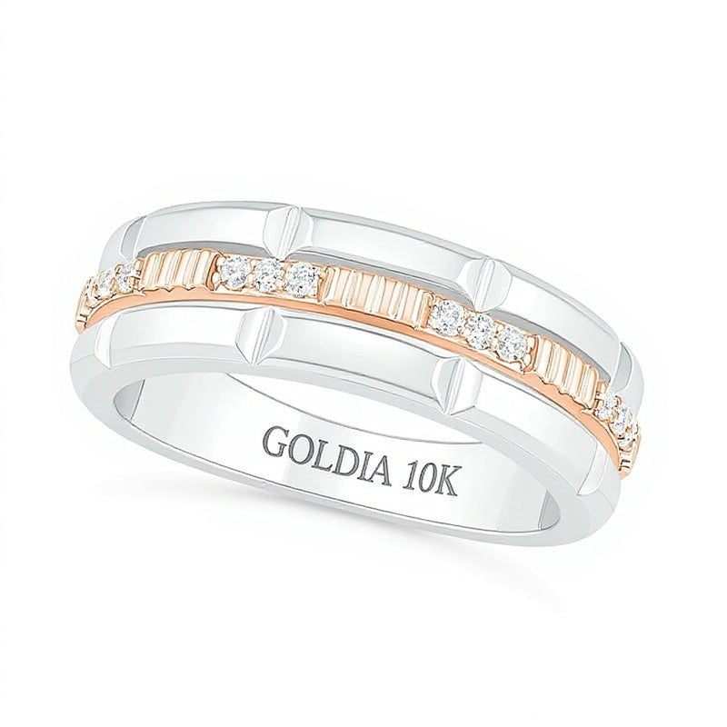 0.13 ct. Gesamtgewicht Diamant-Ehering mit Struktur und drei Reihen in 10K Two-Tone Gold
