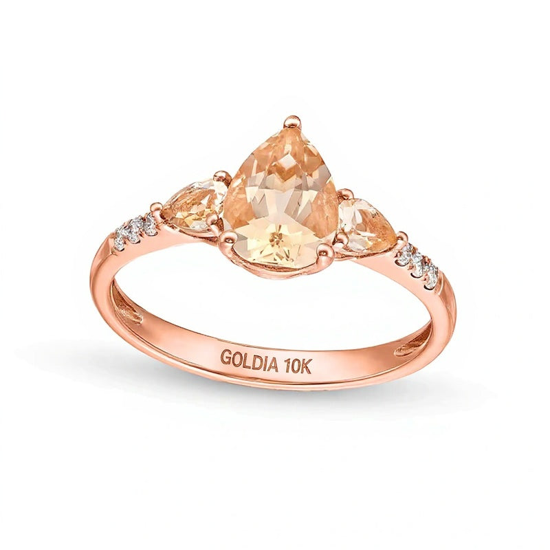 Dreistein-Ring mit tropfenförmigem Morganit und 0,07 ct. Gesamtgewicht Diamanten in 10K Roségold