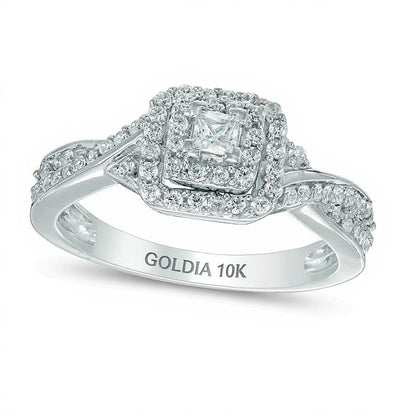 Verlobungsring mit Halo und Princess-Diamanten 0.33 ct. Gesamtgewicht in 10K Weißgold