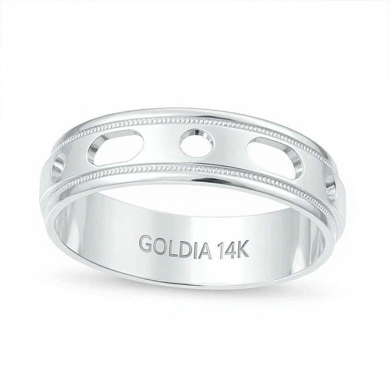 6.0mm Ehering mit gebürstetem Milgrain-Finish und Komfortschliff in 14K Weißgold