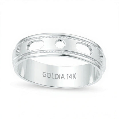 6.0mm Ehering mit gebürstetem Milgrain-Finish und Komfortschliff in 14K Weißgold