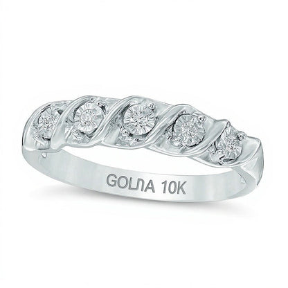 Memoire-Ring "S" mit fünf Diamanten in 10K Weißgold