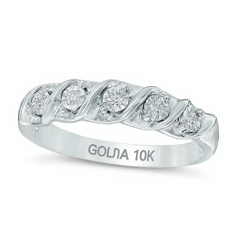 Memoire-Ring "S" mit fünf Diamanten in 10K Weißgold