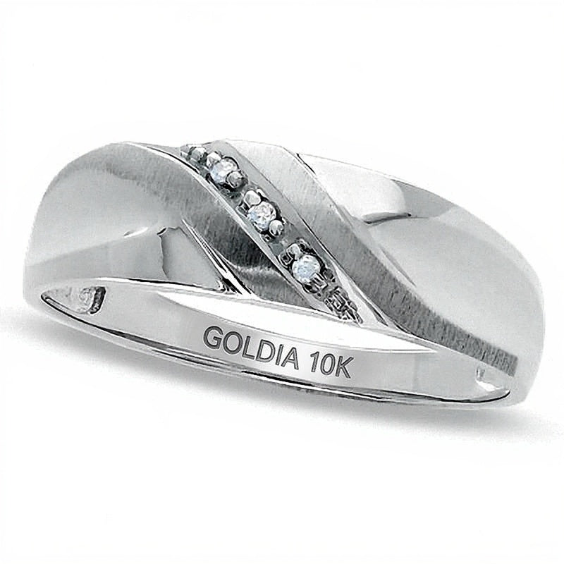 Ehering mit Diamant-Besatz diagonal in 10K Weißgold