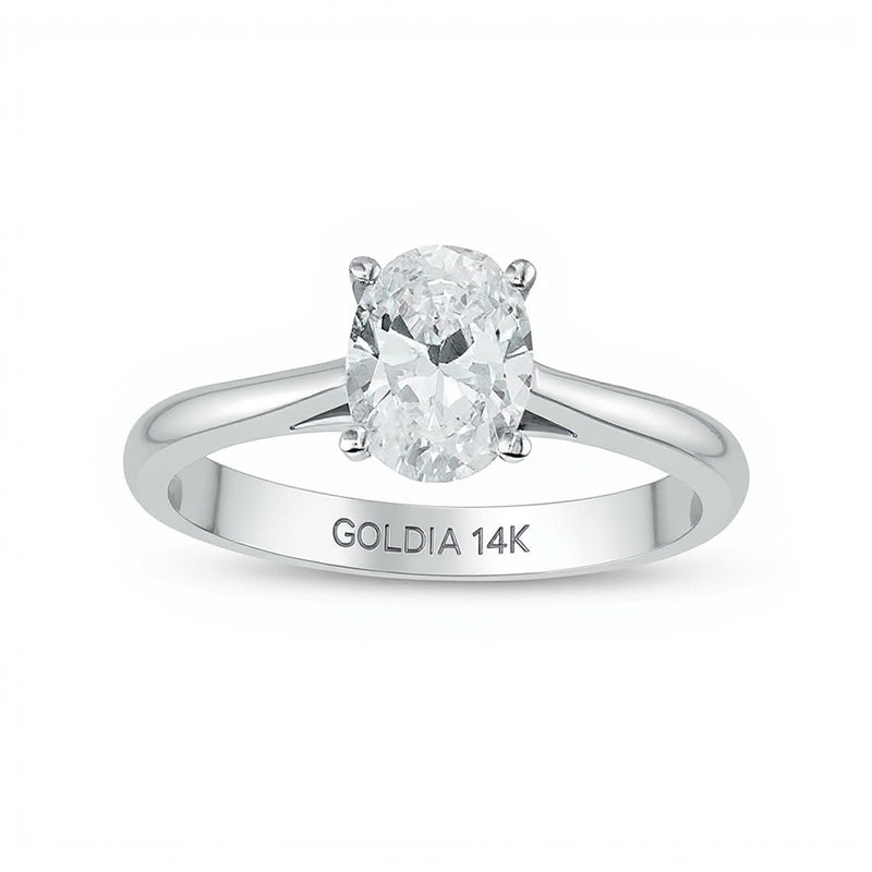 1.0 CT. Ovaler Diamant Solitär Verlobungsring in 14K Weißgold (I/I2)