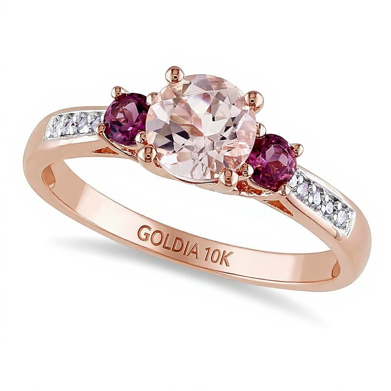 6,0 mm Morganit, rosa Turmalin und Diamant-Besatz Dreistein-Ring in 10K Roségold