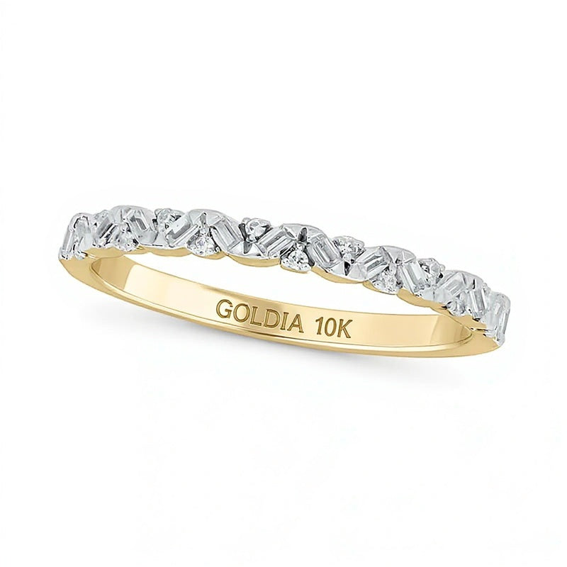 Ring mit Baguette- und rundem Diamant im Zickzack-Design 0.17 ct. Gesamtgewicht in 10K Gelbgold, stapelbar
