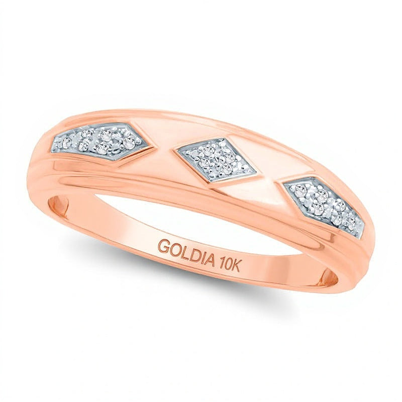 Ehering mit Diamant-Besatz im Retro-Geometrie-Design in 10K Roségold