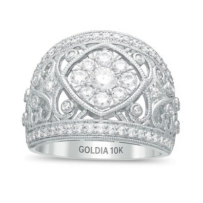 1.25 ct. Gesamtgewicht Komposit-Diamant Ring im Vintage-Stil mit filigranem, gekipptem Quadrat-Design in 10K Weißgold