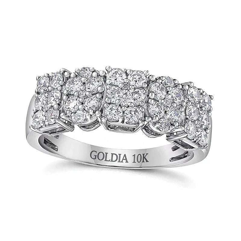 1.0 ct. Gesamtgewicht Ring mit Diamanten in oval und Smaragdschliff im Wechsel, 10K Weißgold