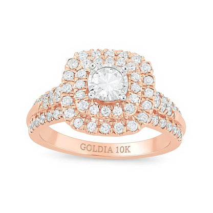 1.0 ct. Gesamtgewicht Diamant Braut-Set mit doppeltem Kissenschliff-Rahmen in 10K Roségold