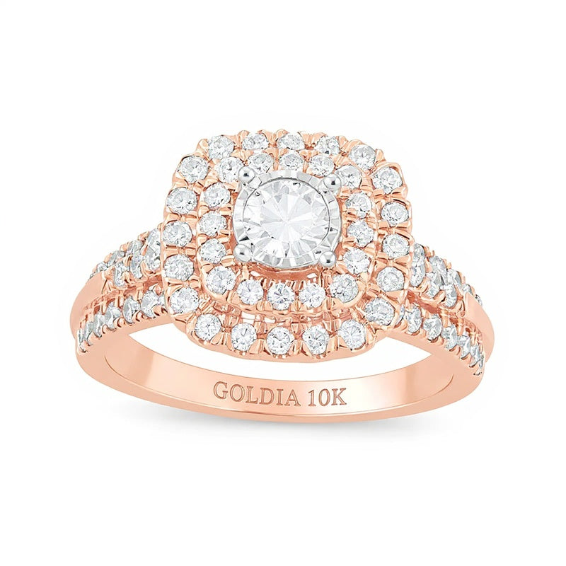 1.0 ct. Gesamtgewicht Diamant Braut-Set mit doppeltem Kissenschliff-Rahmen in 10K Roségold