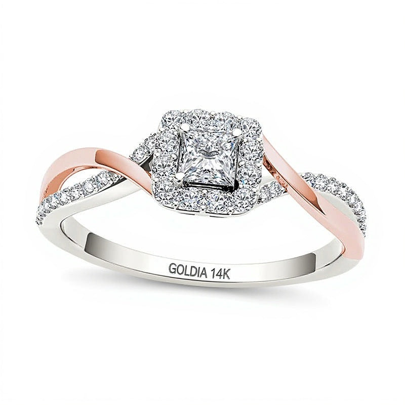 0.5 ct. Gesamtgewicht Verlobungsring Halo mit Diamanten im Princess-Schliff in 14K Gold zweifarbig