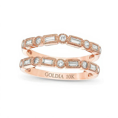 0.5 ct. Gesamtgewicht Ring mit Baguette- und rundem Diamant im Art-déco-Vintage-Stil in 10K Roségold