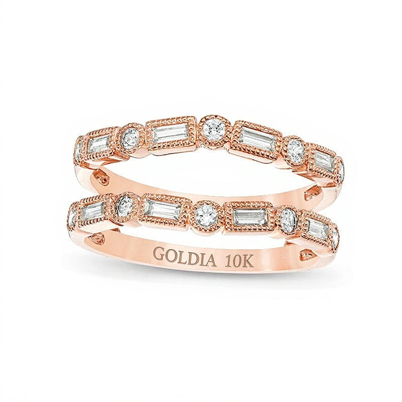 0.5 ct. Gesamtgewicht Ring mit Baguette- und rundem Diamant im Art-déco-Vintage-Stil in 10K Roségold