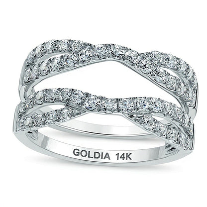 1.0 ct. Gesamtgewicht Diamant Ring mit gedrehter, geteilter Schiene als Solitär-Enhancer in 14K Weißgold