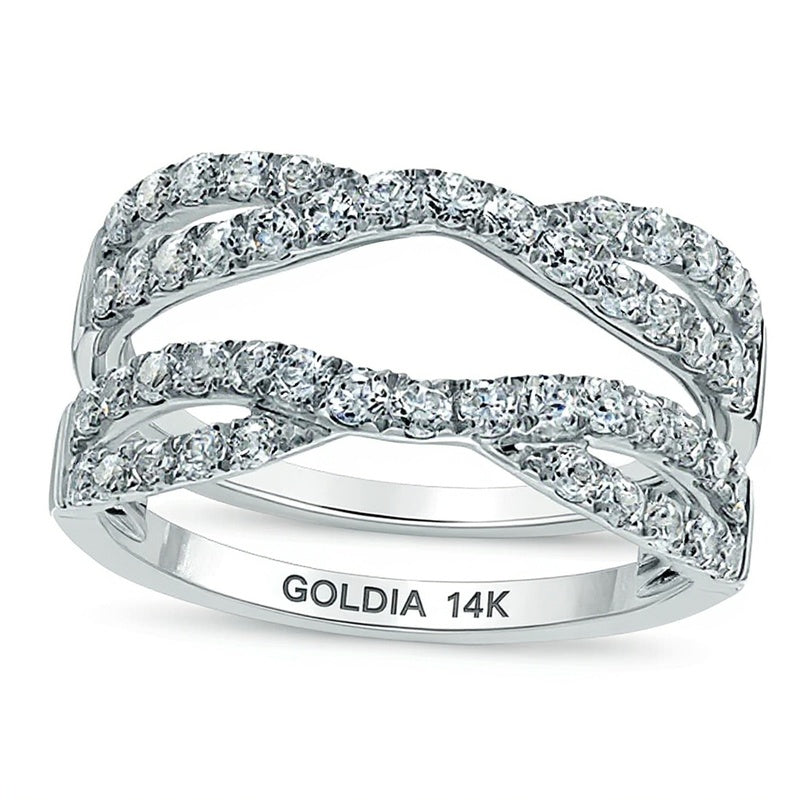 1.0 ct. Gesamtgewicht Diamant Ring mit gedrehter, geteilter Schiene als Solitär-Enhancer in 14K Weißgold