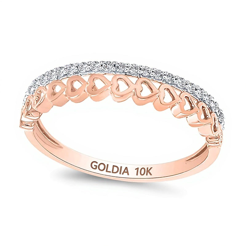 0.13 ct. Gesamtgewicht Diamant Fashion-Ring mit Kanten- und Herzdesign, doppelreihig und stapelbar, in 10K Roségold