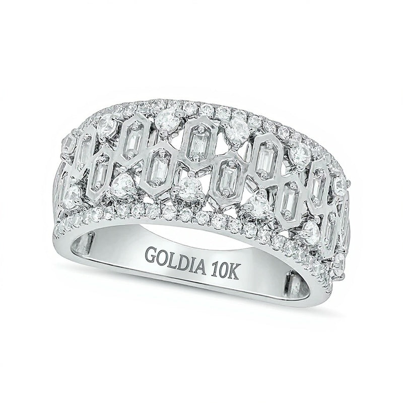 0.75 ct. Gesamtgewicht Diamant-Ring mit Sechseck-Muster in 10K Weißgold