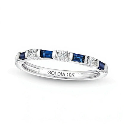 Ring mit blauen Saphiren im Baguette-Schliff und Diamanten (0,17 ct. Gesamtgewicht) im Wechsel in 10K Weißgold