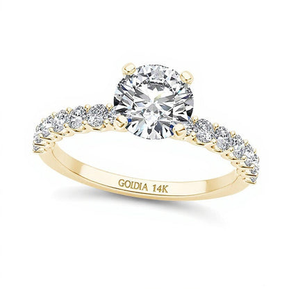 1.0 ct. Gesamtgewicht Diamant-Verlobungsring Solitär mit seitlichem Besatz in 14K Gelbgold