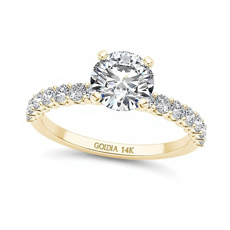 1.0 ct. Gesamtgewicht Diamant-Verlobungsring Solitär mit seitlichem Besatz in 14K Gelbgold