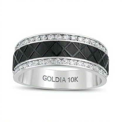 0.5 ct. Gesamtgewicht Diamant-Ehering im Zickzack-Design in 10K Weißgold mit schwarzem Rhodium