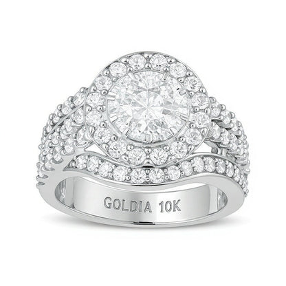2.0 CT. TW Komposit-Diamant Bypass mehrreihiger Verlobungsring mit geteiltem Ringschienenverlauf in 10K Weißgold