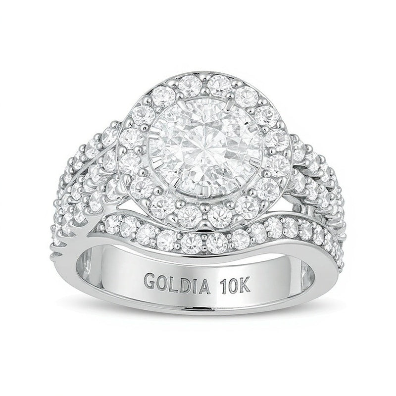 2.0 CT. TW Komposit-Diamant Bypass mehrreihiger Verlobungsring mit geteiltem Ringschienenverlauf in 10K Weißgold
