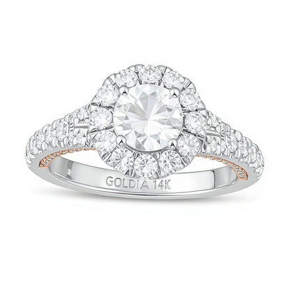 2.0 ct. Gesamtgewicht Diamant Halo-Verlobungsring in 14K Two-Tone Gold (F/I1)