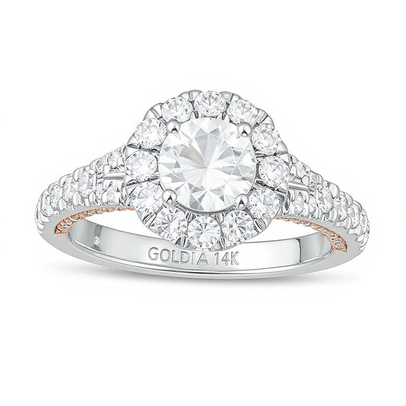 2.0 ct. Gesamtgewicht Diamant Halo-Verlobungsring in 14K Two-Tone Gold (F/I1)