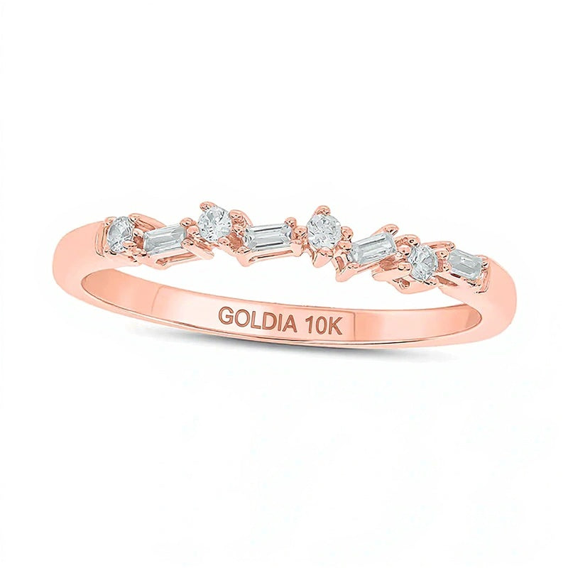 0.1 CT. TW Ring mit Baguette- und rundem Diamanten in 10K Roségold
