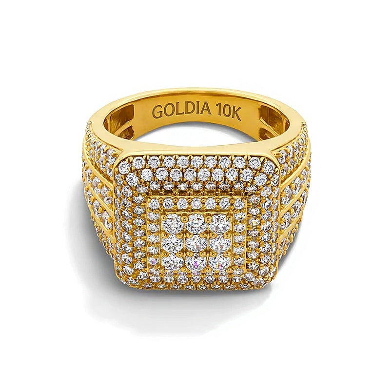 Multi-Stone Ring mit Labordiamanten und Diamanten 3.0 ct. Gesamtgewicht, quadratisch und rund, mehrreihig, in 10K Gelbgold (F/VS2)
