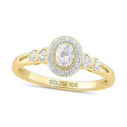 0.17 ct. Gesamtgewicht Komposit-Diamant Freundschaftsring mit ovalem Rahmen und Herz-Seiten in 10K Gelbgold
