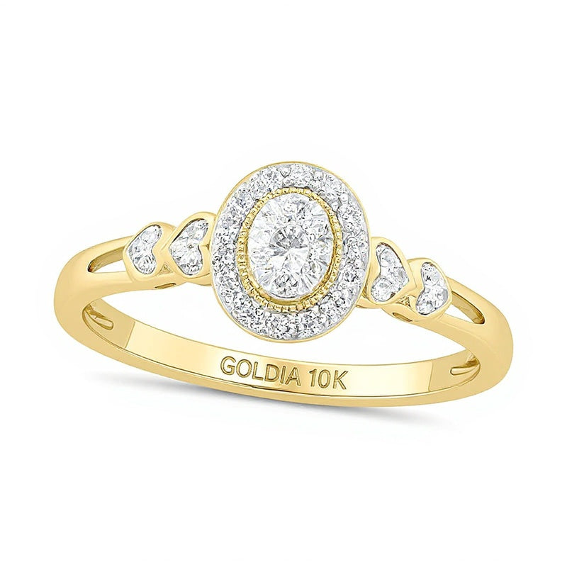 0.17 ct. Gesamtgewicht Komposit-Diamant Freundschaftsring mit ovalem Rahmen und Herz-Seiten in 10K Gelbgold