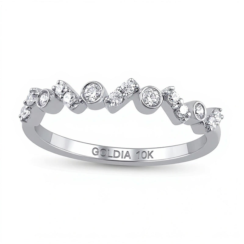 0,2 ct. Gesamtgewicht Diamant Zickzack-Duo-Ring mit Zargenfassung in 10K Weißgold