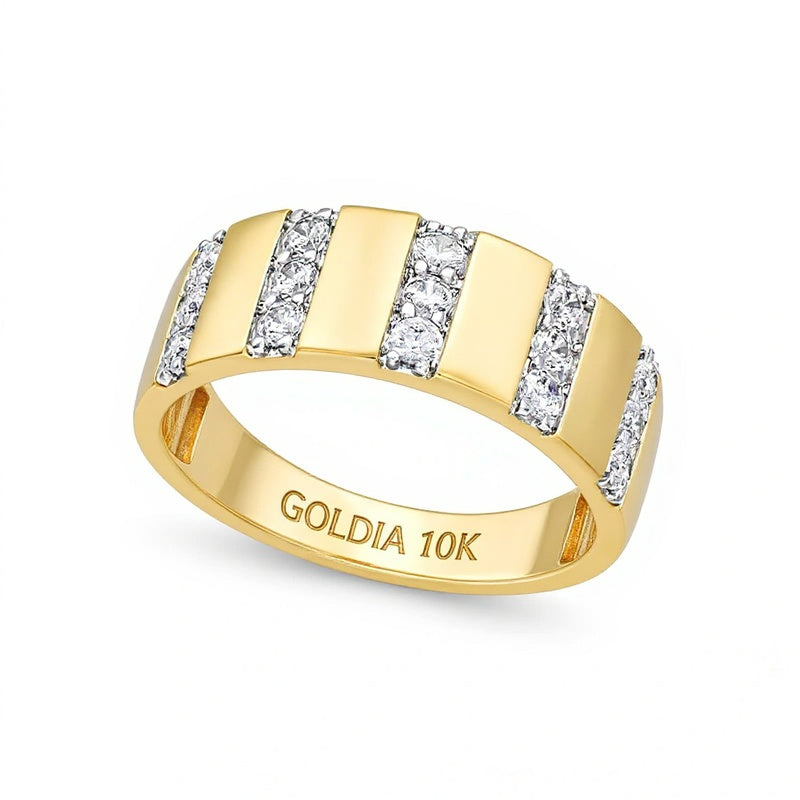 0.5 ct. Gesamtgewicht Diamant-Ring mit linearer Dreier-Reihe in 10K Gelbgold