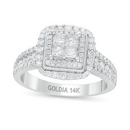 1.0 ct. Gesamtgewicht Diamant-Verlobungsring im Princess-Schliff mit quadratischem Halo in 14K Weißgold