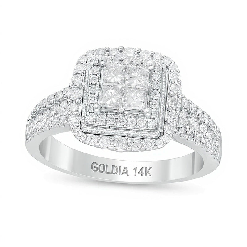 1.0 ct. Gesamtgewicht Diamant-Verlobungsring im Princess-Schliff mit quadratischem Halo in 14K Weißgold