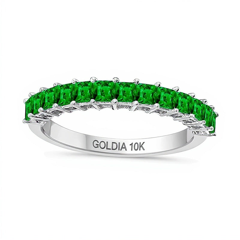 Memoire-Ring mit Smaragden im Princess-Schliff in 10K Weißgold