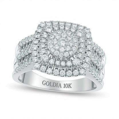 1.0 ct. Gesamtgewicht Multi-Diamant Ring mit quadratischem Rahmen in Schichtoptik in 10K Weißgold