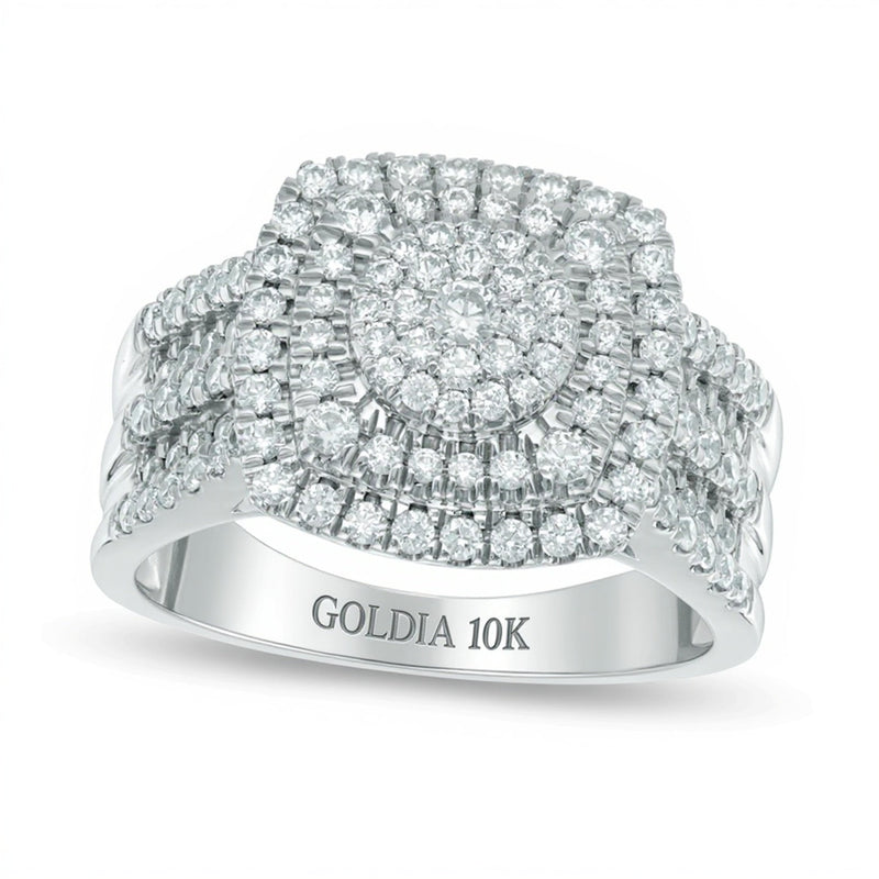 1.0 ct. Gesamtgewicht Multi-Diamant Ring mit quadratischem Rahmen in Schichtoptik in 10K Weißgold