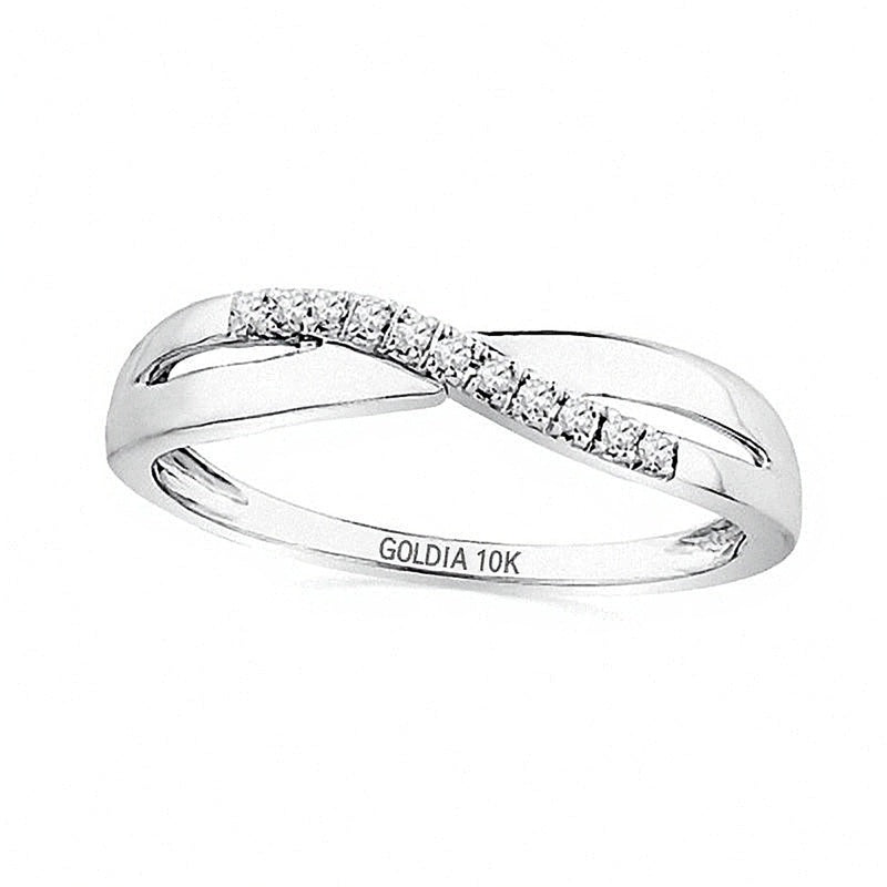 Fashion-Ring mit Diamant-Besatz im Criss-Cross-Wellendesign aus 10K Weißgold