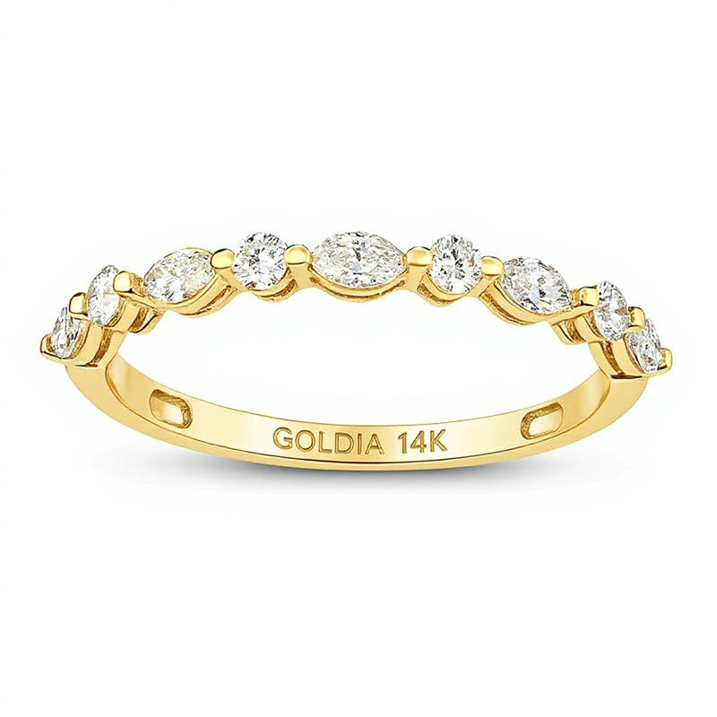 0,25 ct. Gesamtgewicht Ring mit Diamanten im Marquise- und Rundschliff im Wechsel zum Stapeln in 14K Gelbgold