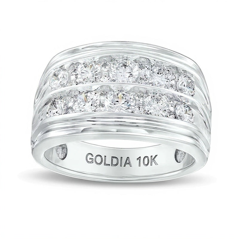 Memoire-Ring mit Diamanten 2.0 ct. Gesamtgewicht, zweireihig alternierend, in 10K Weißgold