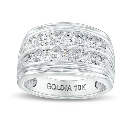 Memoire-Ring mit Diamanten 2.0 ct. Gesamtgewicht, zweireihig alternierend, in 10K Weißgold