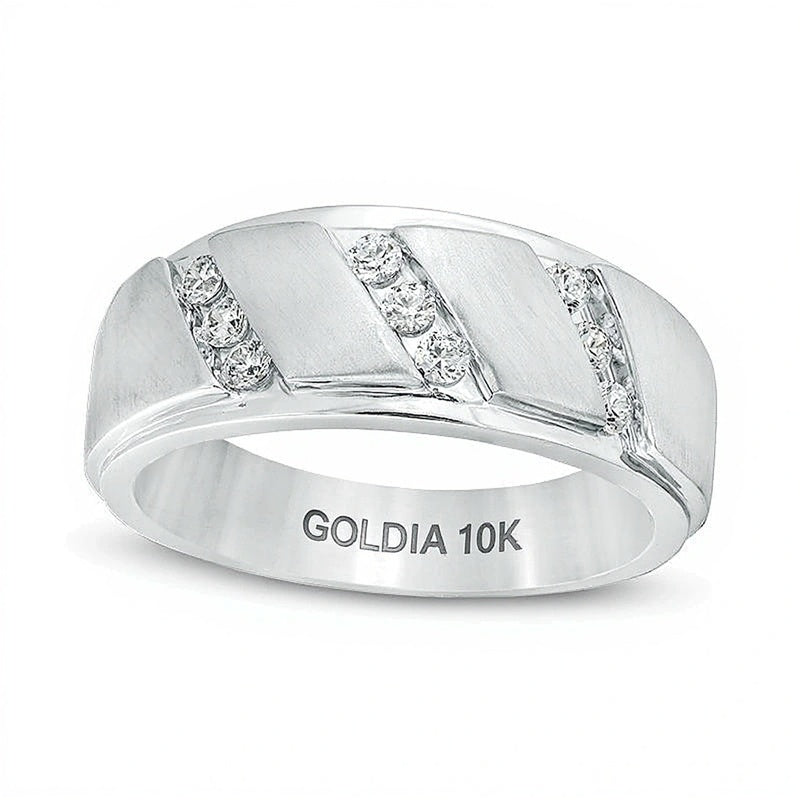 0.33 ct. Gesamtgewicht Diamant-Ring dreireihig mit abgeschrägter Kante und Multi-Finish in 10K Weißgold