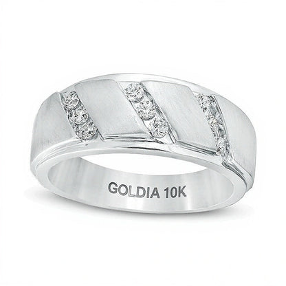 0.33 ct. Gesamtgewicht Diamant-Ring dreireihig mit abgeschrägter Kante und Multi-Finish in 10K Weißgold