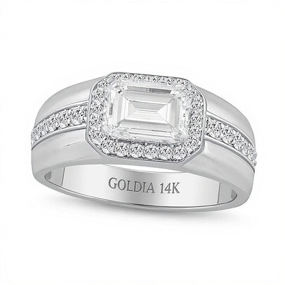 Ring mit Labordiamanten im Smaragdschliff und rund 2.5 ct. Gesamtgewicht in 14K Weißgold (F/SI2)