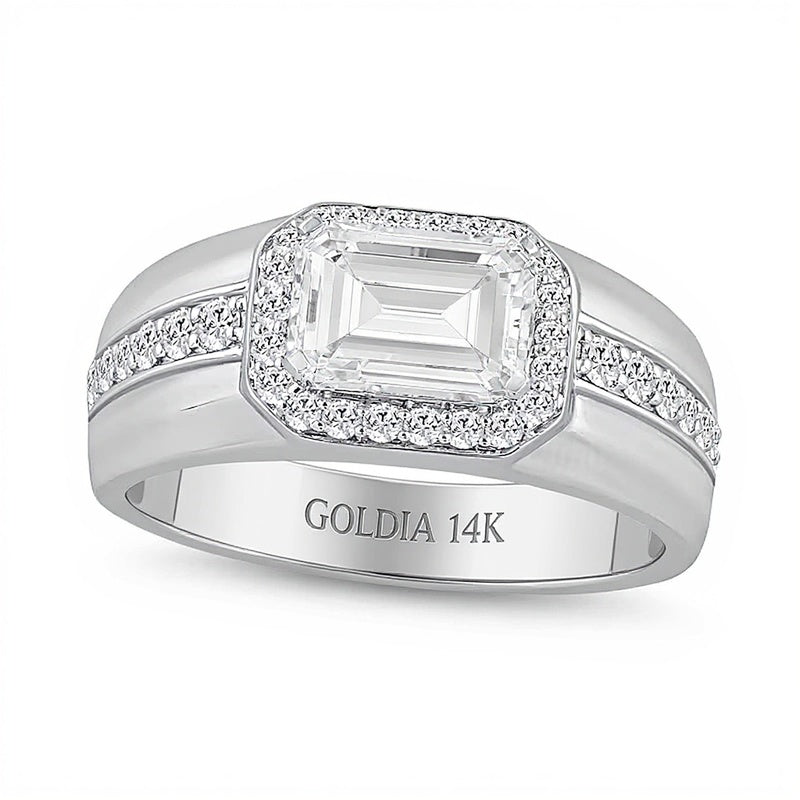 Ring mit Labordiamanten im Smaragdschliff und rund 2.5 ct. Gesamtgewicht in 14K Weißgold (F/SI2)